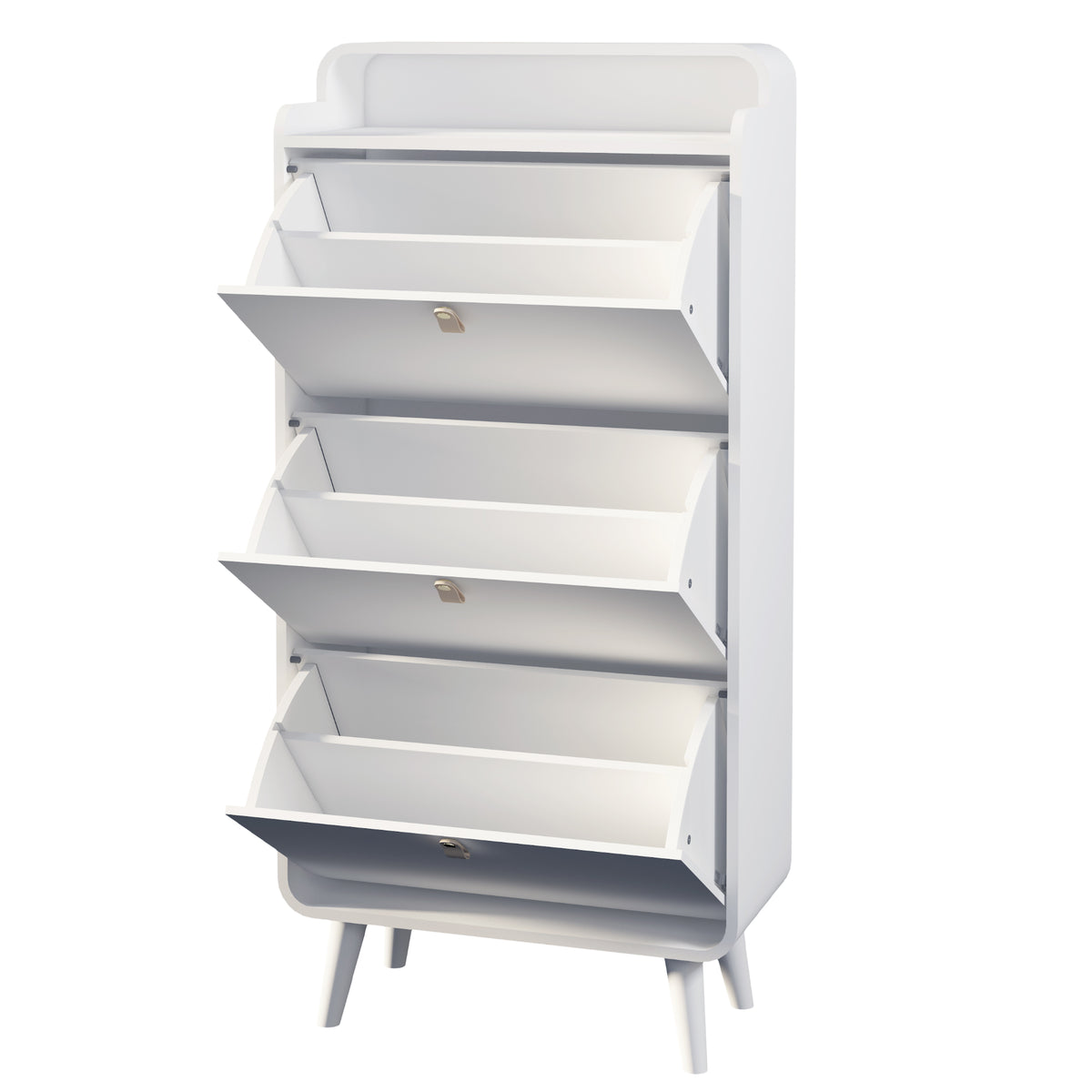 Modern Arc Design Shoe Cabinet White Finish