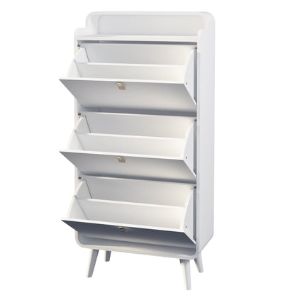 Modern Arc Design Shoe Cabinet White Finish