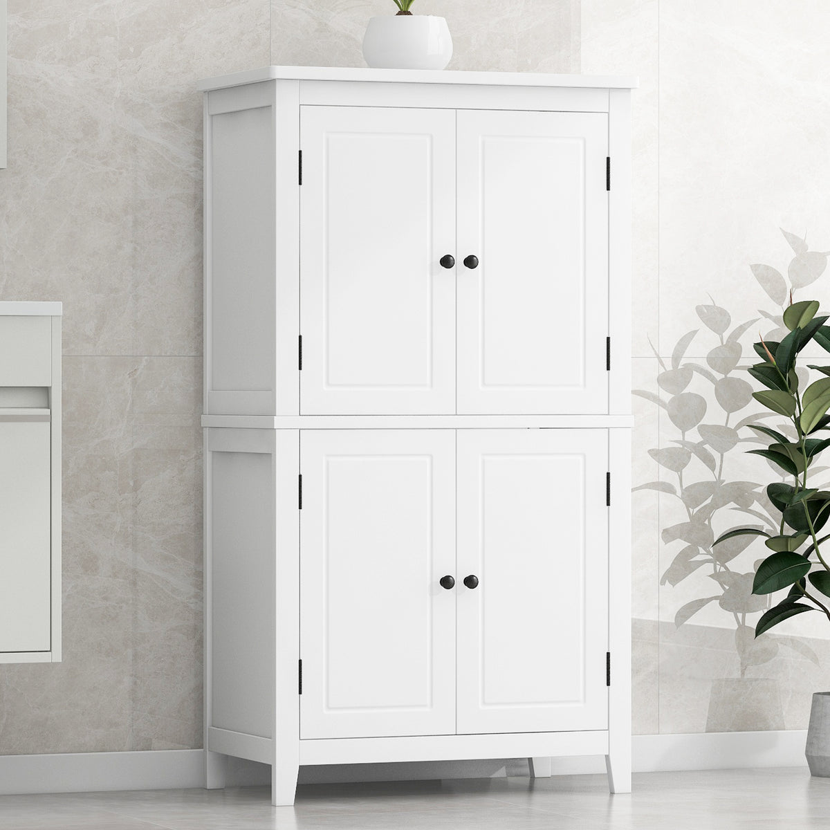 White Bathroom Floor Cabinet Adjustable Shelf