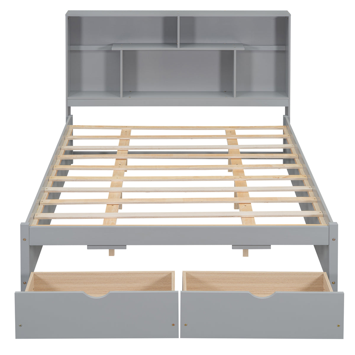 Queen Platform Bed with Storage Drawers Gray