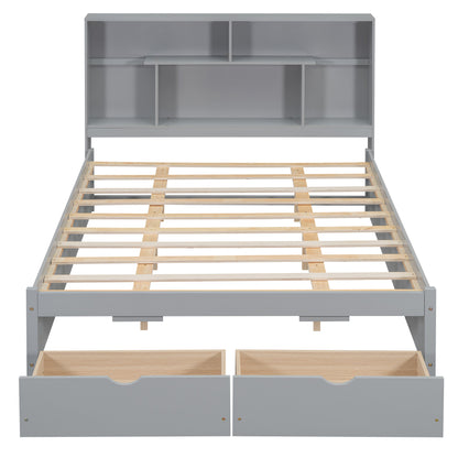 Queen Platform Bed with Storage Drawers Gray