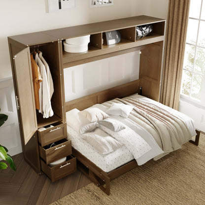 Antique Grey Murphy Bed with Storage Drawers