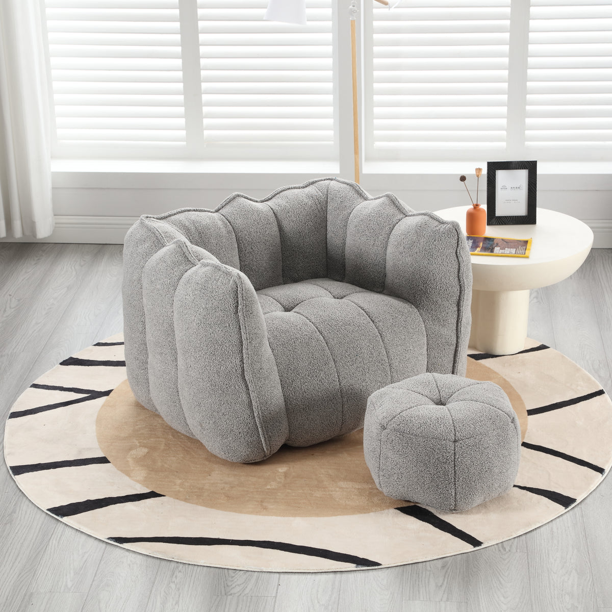 Soft Bean Bag Chair – Beige High-Resilience Foam