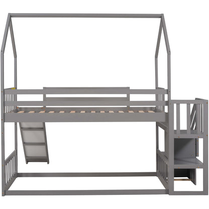 Twin Over Twin Bunk Bed with Storage Gray