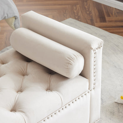 Velvet Storage Bench with Nailhead Trim Cream