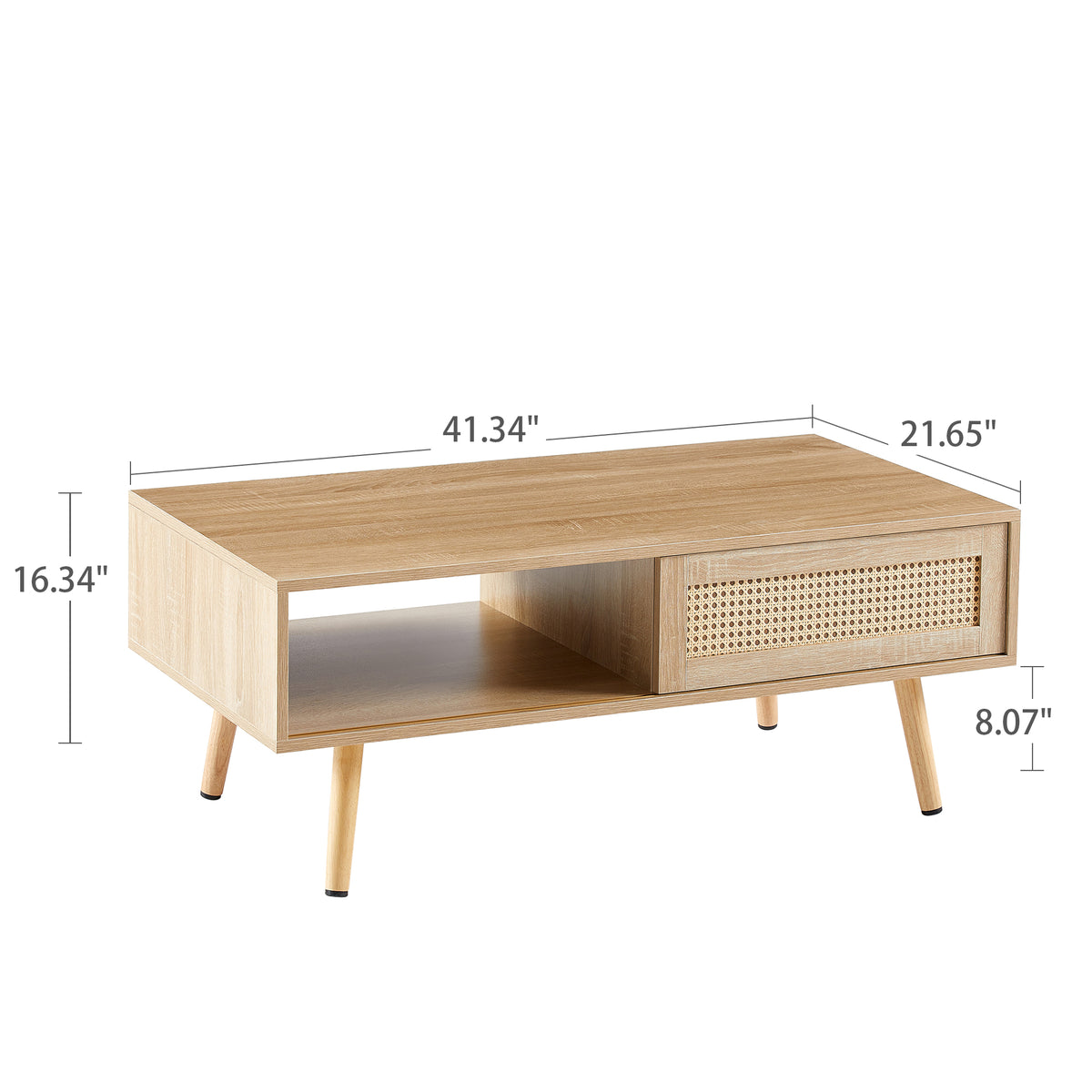 Rattan Coffee Table with Sliding Door Storage