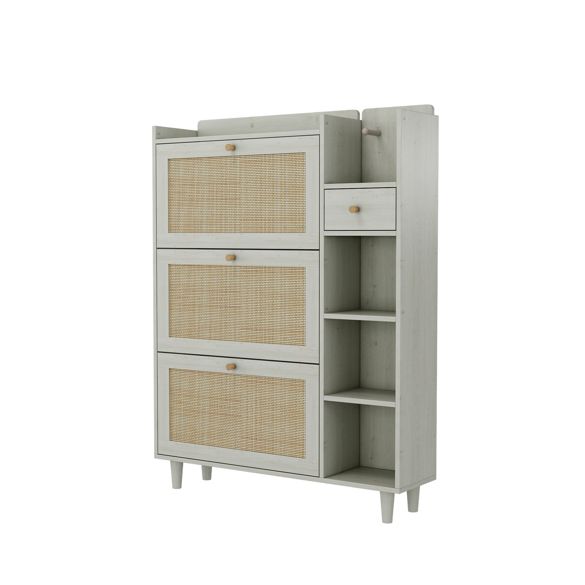 Bohemian Shoe Cabinet with Rattan Shelves White