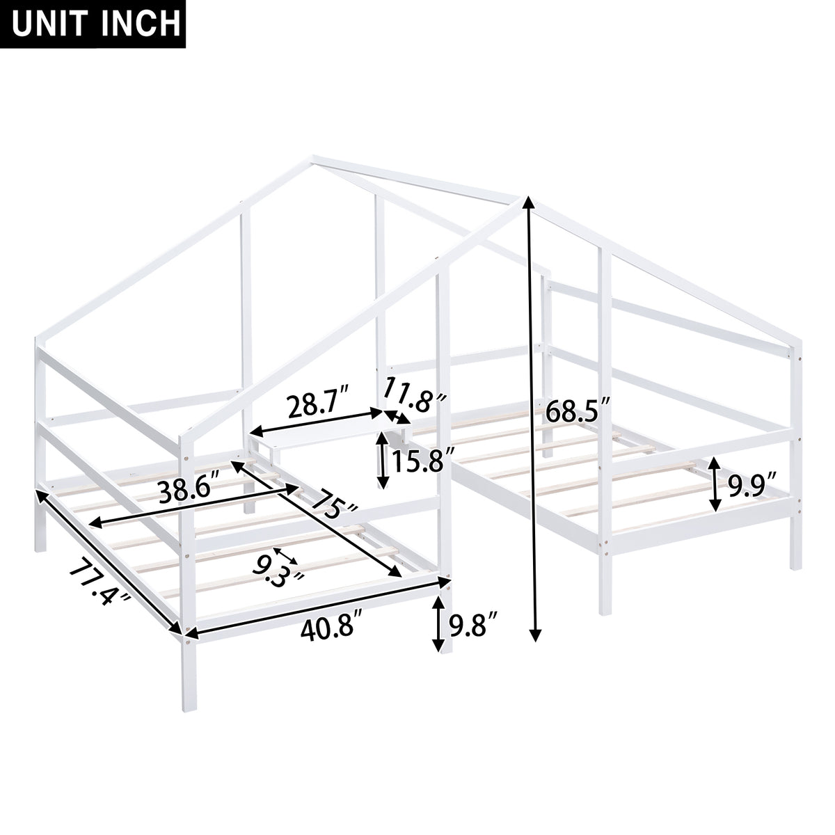 Double Twin Bunk Bed with Built-In Table