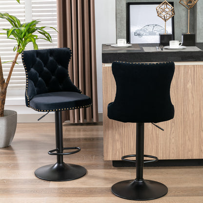 Swivel Velvet Bar Stool Set (2 pcs) – Black