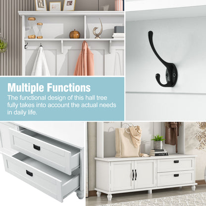 Modern Hall Tree with Drawers White
