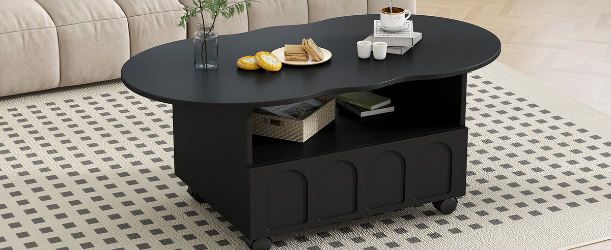 Cream Coffee Table with Storage Drawers – Black