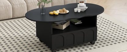 Cream Coffee Table with Storage Drawers – Black