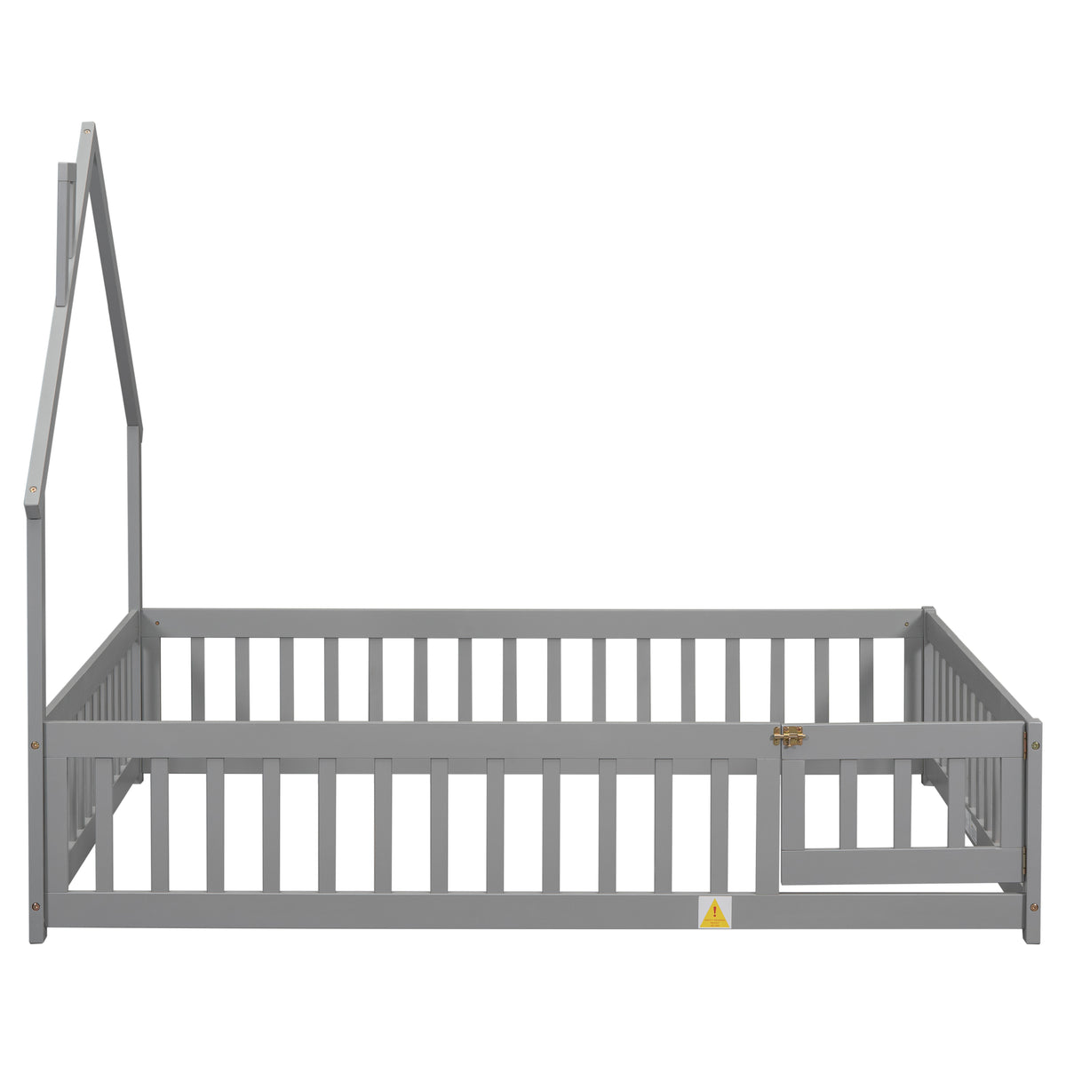 House Frame Bed with Fence Gray