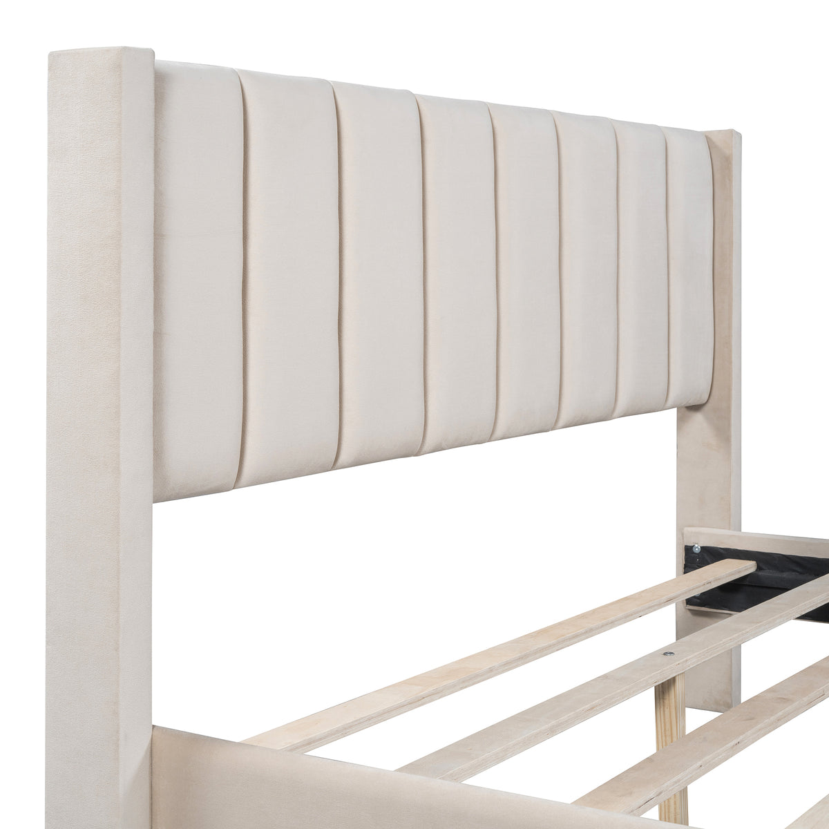 Queen Velvet Storage Bed Beige