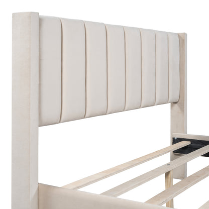 Queen Velvet Storage Bed Beige