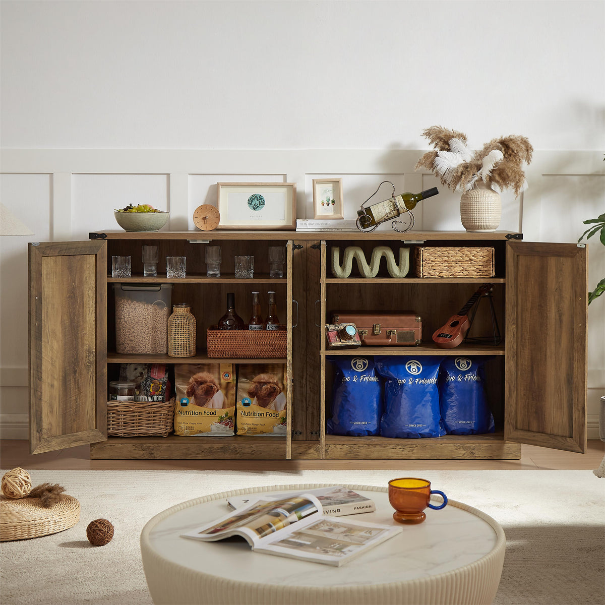 Rustic Oak 4-Door Sideboard