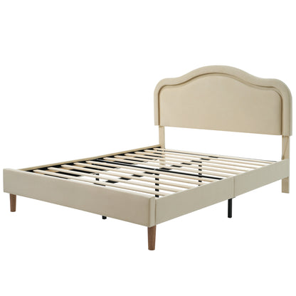 Beige Velvet LED Bed Frame