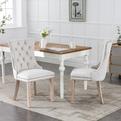 Nikki Tufted Linen Dining Chair Set (2 pcs) – Beige and Gray