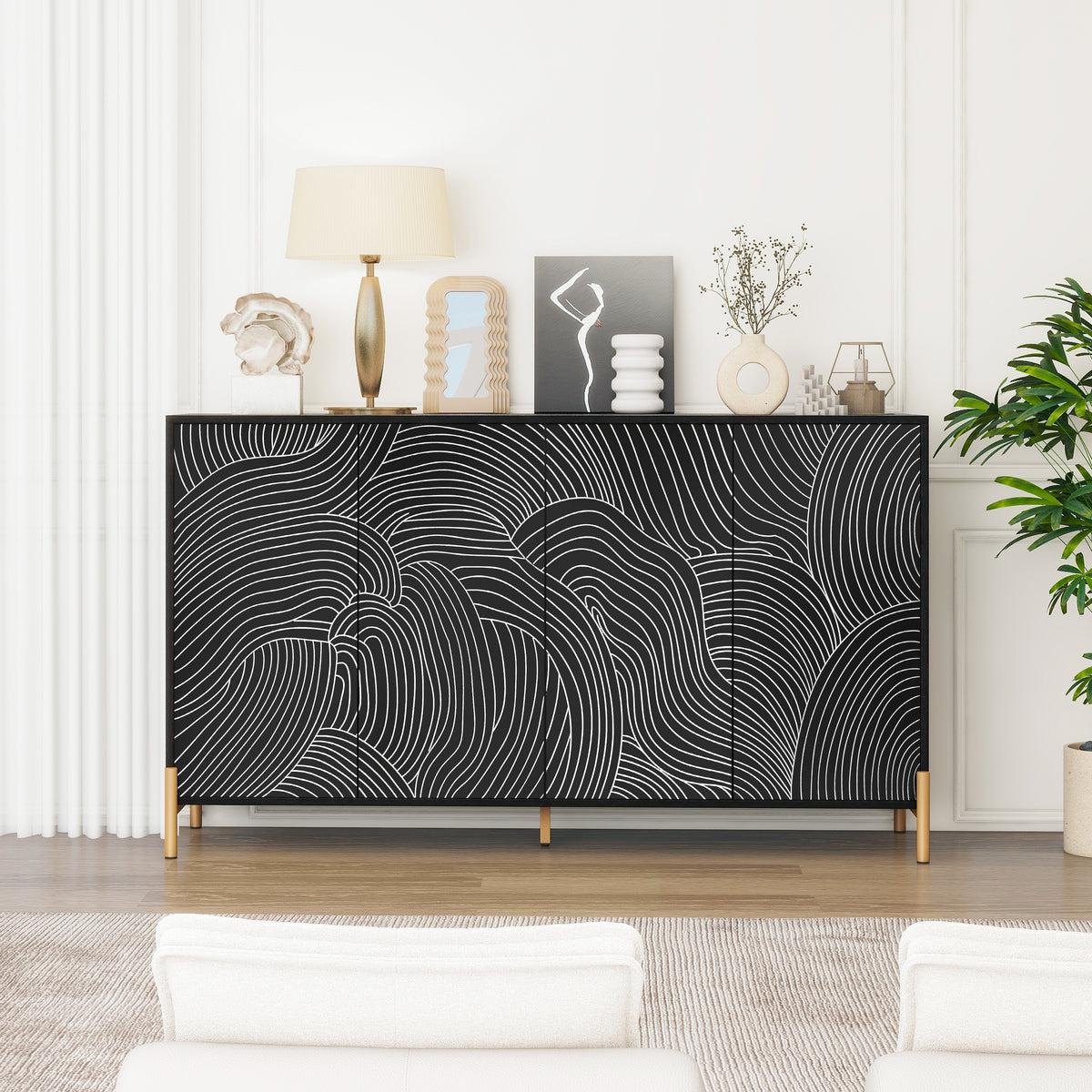 Carved 4-Door Buffet Cabinet