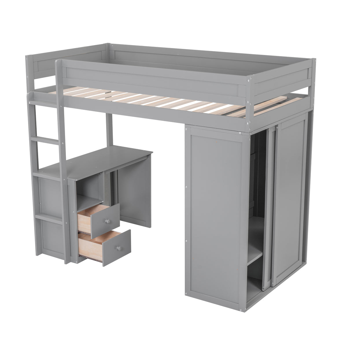 Twin Loft Bed with Wardrobe Gray