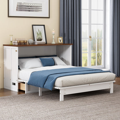 Pine Murphy Bed Queen White Walnut
