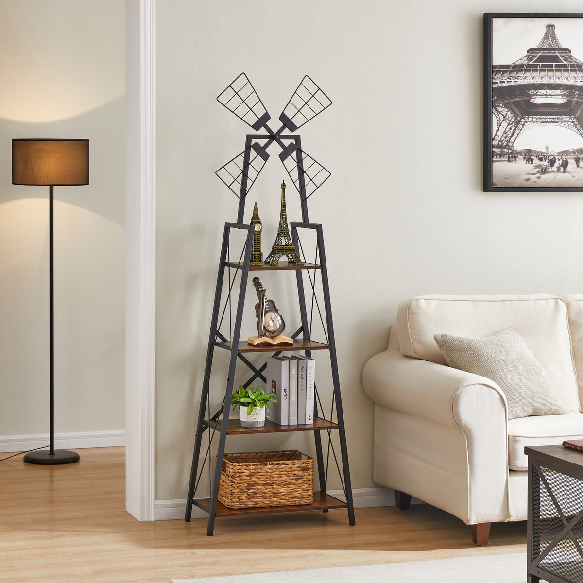 Narrow 4-Tier Display Shelf – Rustic Brown