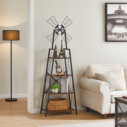 Narrow 4-Tier Display Shelf – Rustic Brown