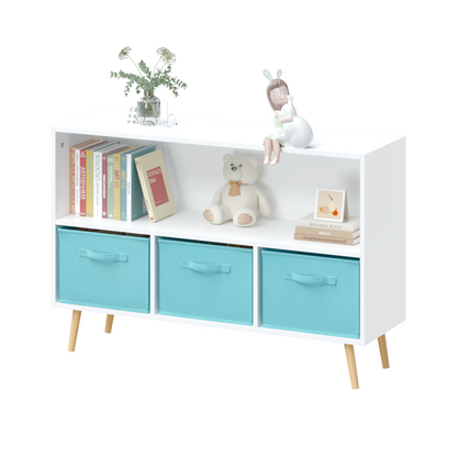 Kids Bookcase with Fabric Drawers White Blue