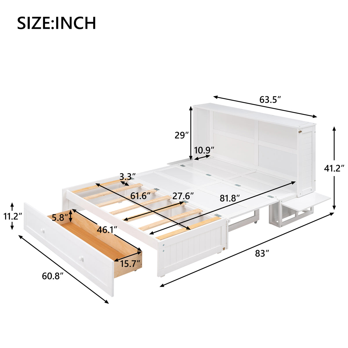 Queen Murphy Bed White