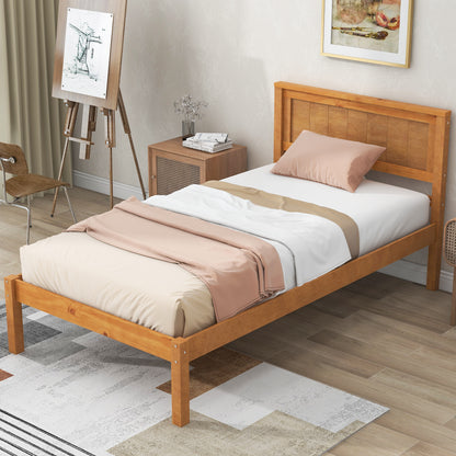 Twin Platform Bed with Headboard Oak