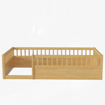 Natural Kids Floor Bed Frame with Fence