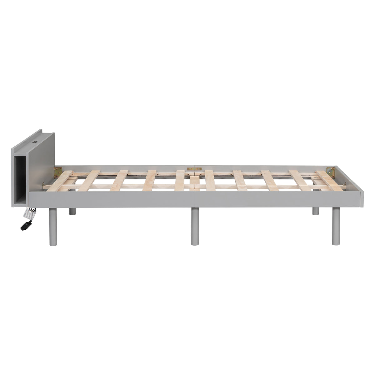 Twin Platform Bed with USB Ports Gray Finish
