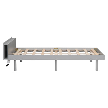 Twin Platform Bed with USB Ports Gray Finish