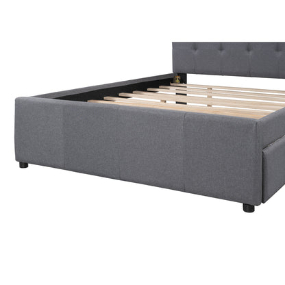 Linen Upholstered Bed with Trundle Full