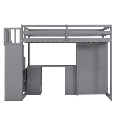 Twin Loft Bed with Wardrobe Gray
