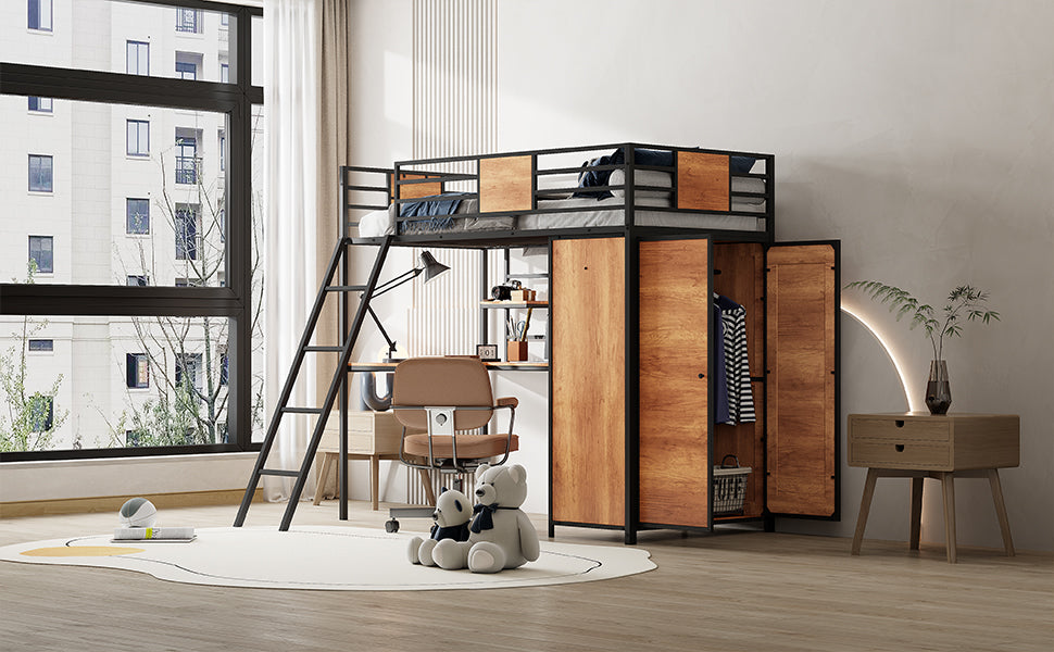 Twin Loft Bed with Desk Black
