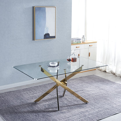 Modern Glass Dining Table – Gold Frame