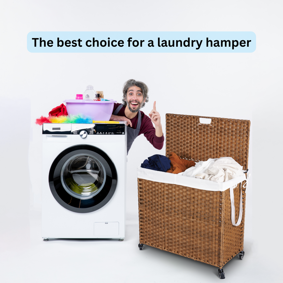 Brown Laundry Hamper with Lid and Wheels