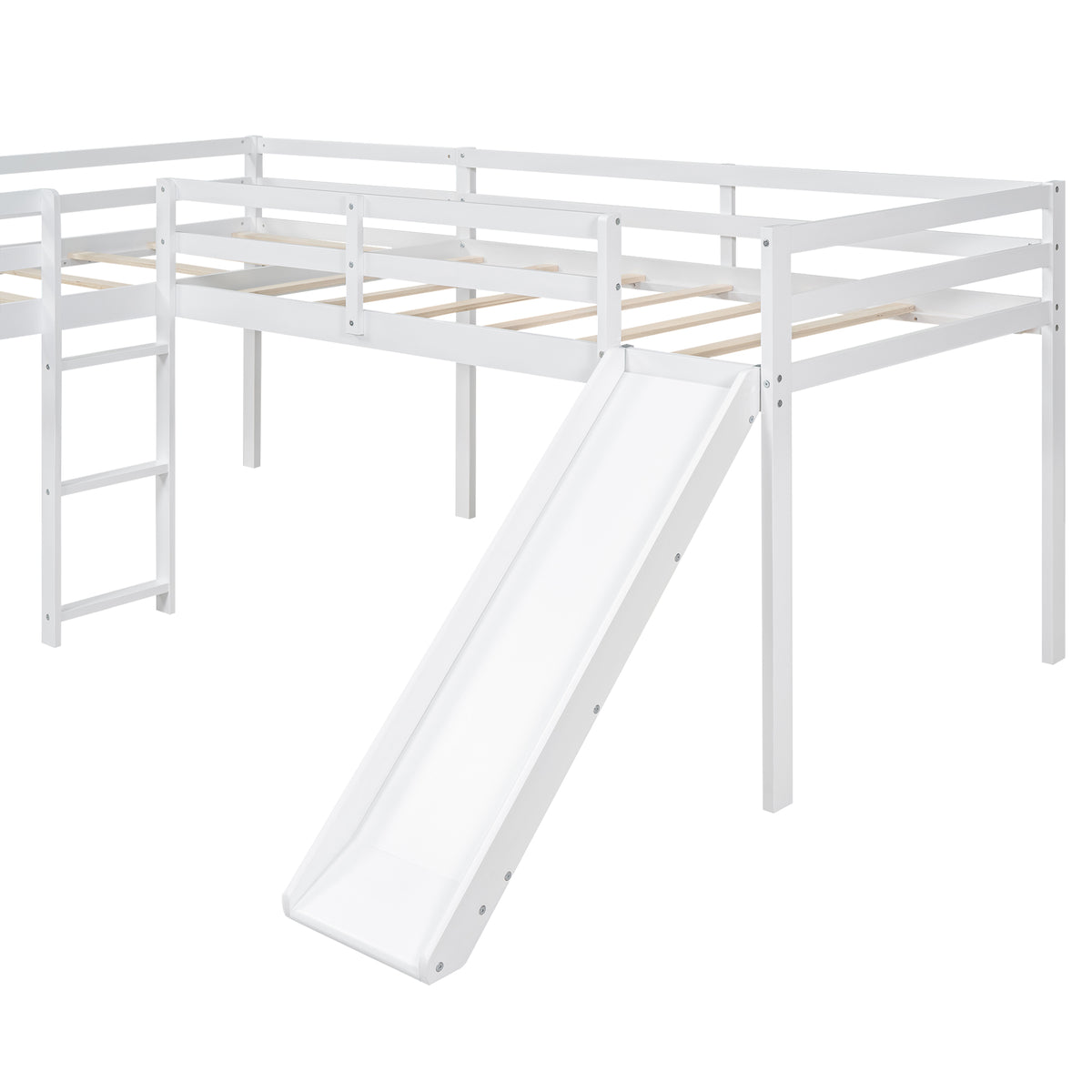 L-Shaped Twin Loft Bed with Slide White