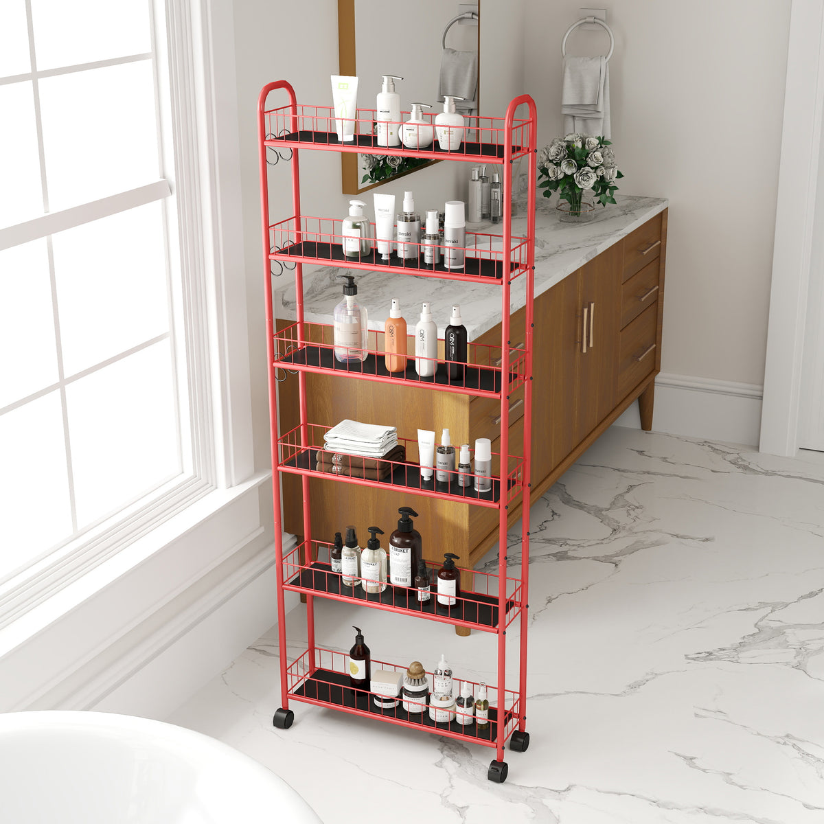 6-Tier Rolling Utility Cart – Red