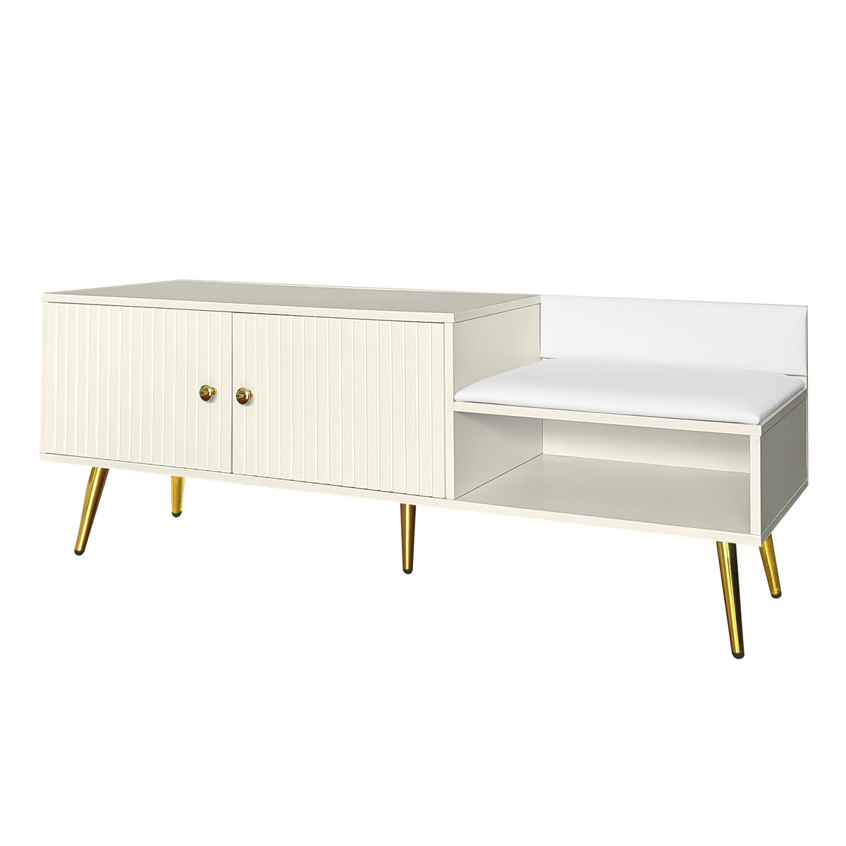 Modern Hidden Storage Bench White Upholstered Seat