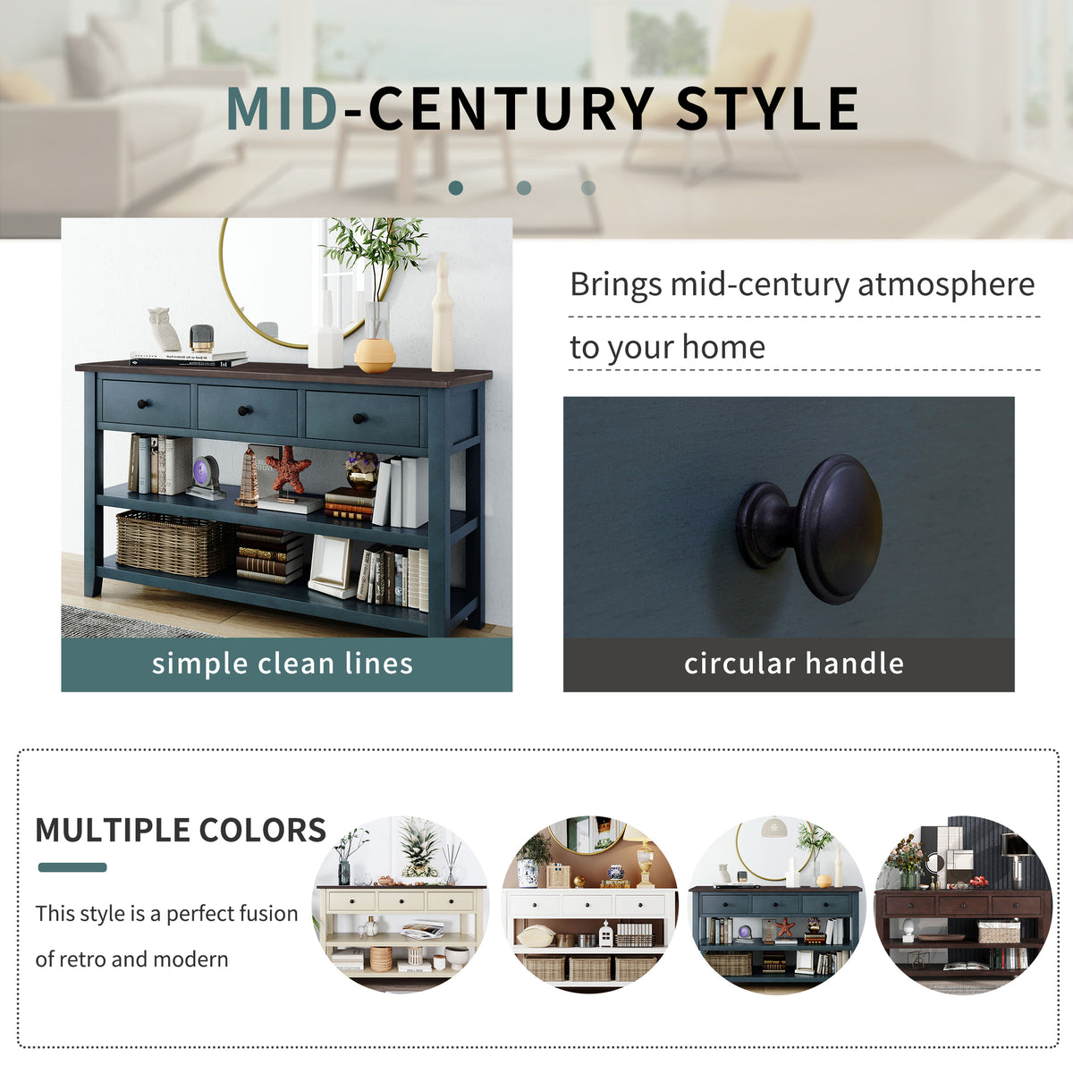 Retro Console Table Navy