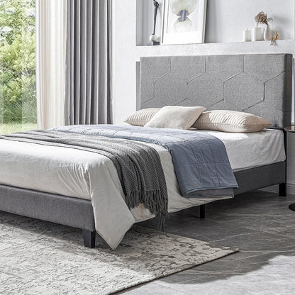 Queen Upholstered Platform Bed – Grey Upholstery