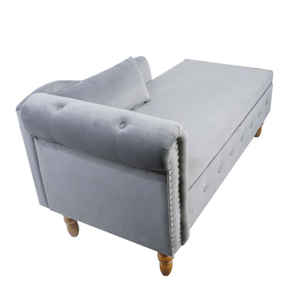 Grey Velvet Lounge Chaise – Modern Roll Arm