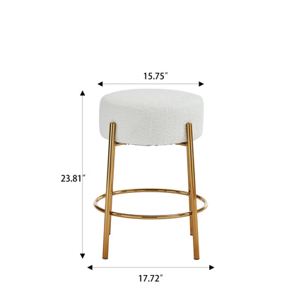 Beige Upholstered Round Bar Stool Set of 2 – 24" Height Modern Wood Finish with Foam Cushion