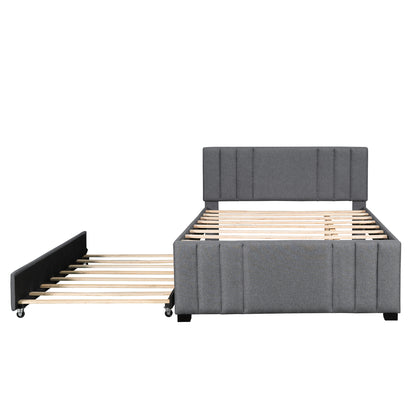 Full Upholstered Bed with Trundle Gray