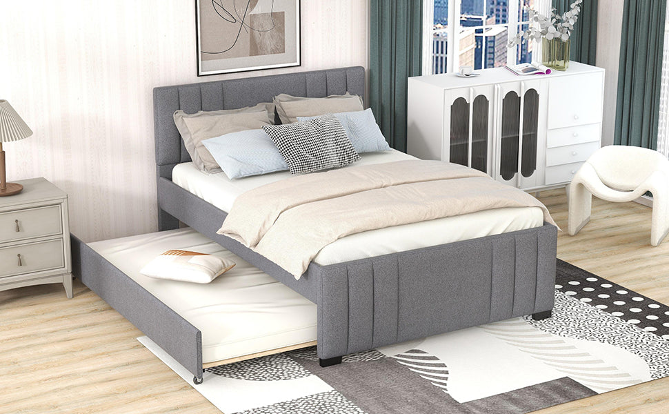 Full Upholstered Bed with Trundle Gray