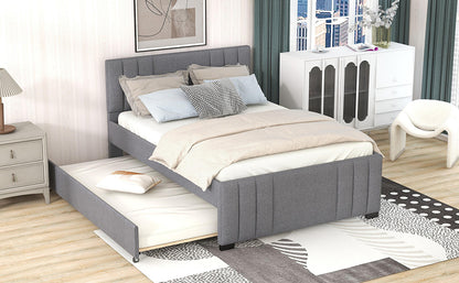 Full Upholstered Bed with Trundle Gray