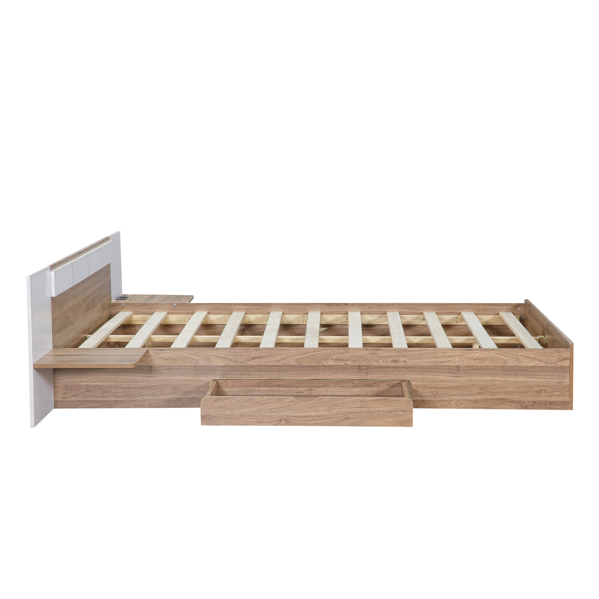 Queen Platform Bed with USB Ports Natural