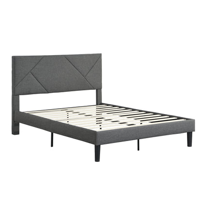 Queen Upholstered Platform Bed – Grey Wood Support